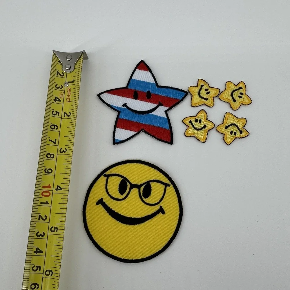 Lot Smiley Face & Star Embroidered Iron On Patches Retro Y2K Kawaii Americana